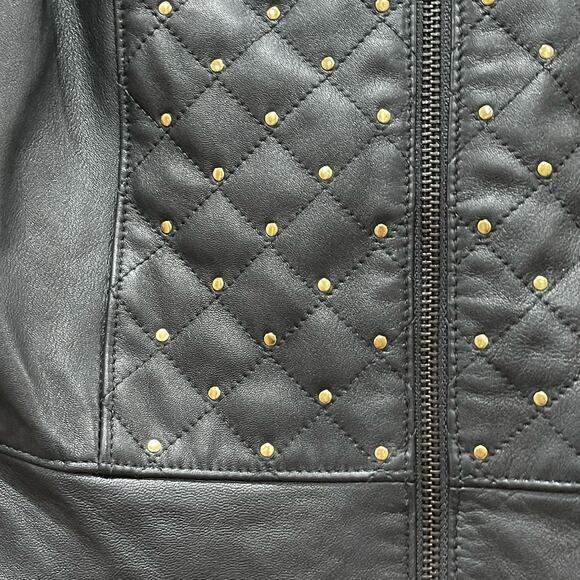 WHBM Gold Studded Black Leather Jacket Size Small - Picture 6 of 9